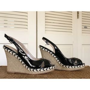 NWOB Charles David "Incite" Black Patent Sandal Wedge